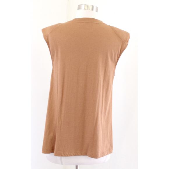 Tibi Camel Tan Padded Shoulder Sleeveless Muscle Style Top Tee Shirt Size XS - Picture 7 of 7